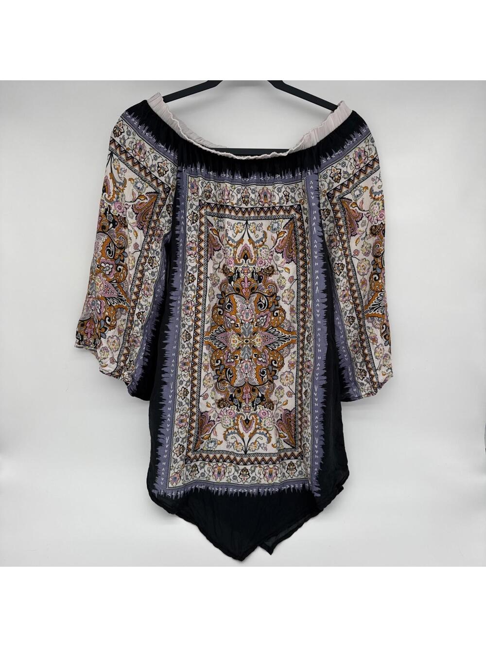 Soft Surroundings Paisley Off-Shoulder Blouse Size Medium 100% Modal 3/4 Sleeve